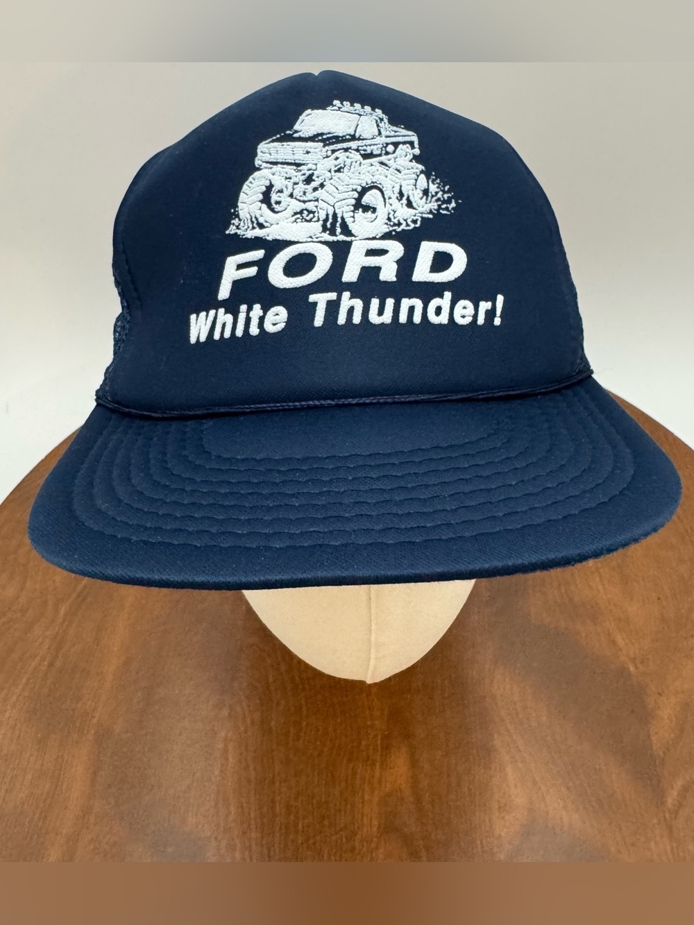 Vintage Ford White Thunder Trucker Hat Snapback Mud Truck Off Road Mesh Cap